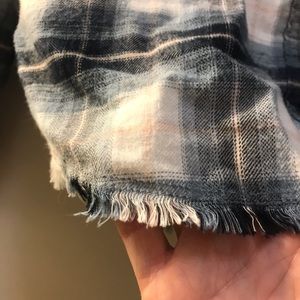 Paige Plaid Shirt Button Up Raw Hem Distressed Ruffle Collar…